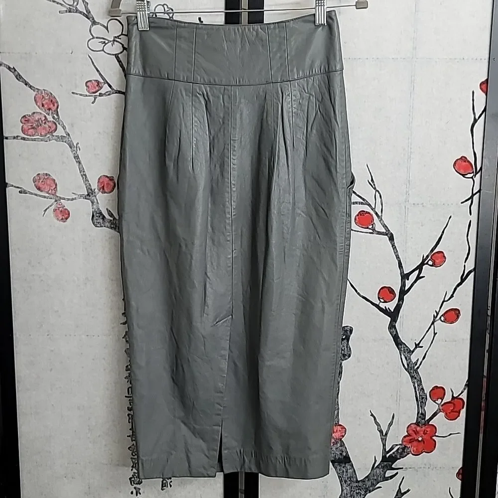 Nathan Jenden Leather Silk Lined Midi Skirt Size 4